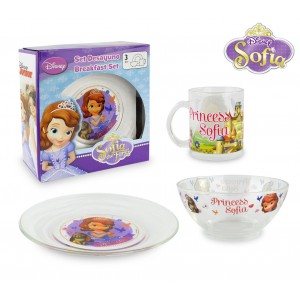 WD8543 Set da colazione Principessa Sofia con scodella tazza e piattino in vetro
