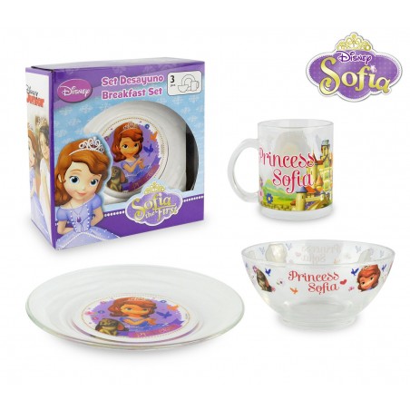 WD8543 Set da colazione Principessa Sofia con scodella tazza e piattino in vetro