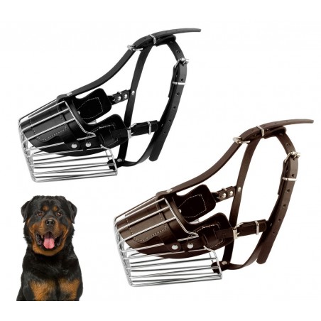 5811Museruola a cestello in acciaio e cuoio adatta per cani di taglia grande15cm