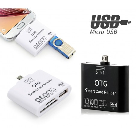 Lettore 5 in 1 memory card e usb con connettore micro usb per smartphone