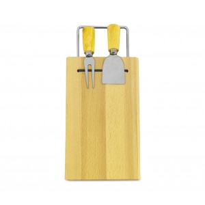 Tagliere per formaggio 689378 in di betulla con forchetta e spatola 33 x 15 cm