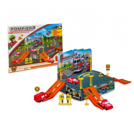 Playset PARCHEGGIO VIGILI DEL FUOCO 121838 CIGIOKI con elicottero e automezzi