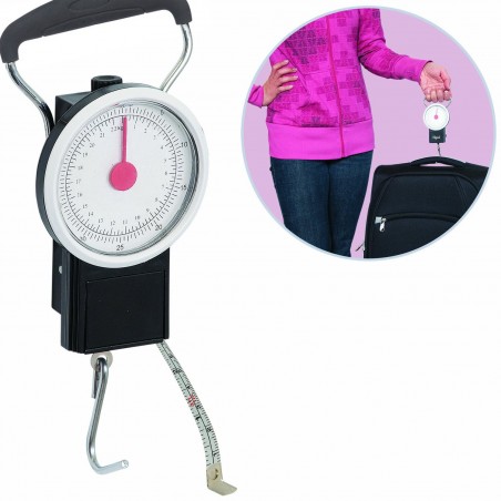 Bilancia multiuso pesa valigia zaini bagagli max 32 kg con gancio e metro portatile viaggio pesca caccia