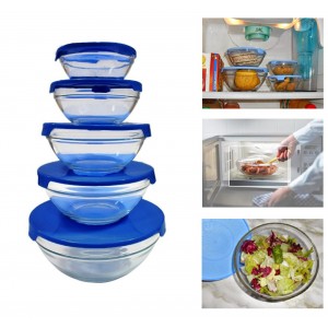 Set 5 contenitori in vetro impilabili ciotole cooking bowl per microonde BLU