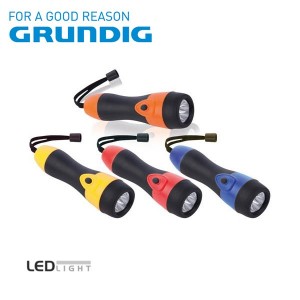 Torcia 3 LED Grundig colorata con impugnatura in gomma lunga 16 cm