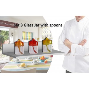 Set 3 contenitori in vetro con coperchio e cucchiaio colorato barattoli porta spezie da cucina