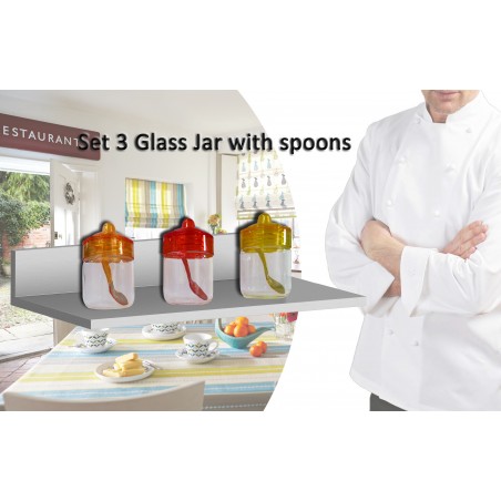 Set 3 contenitori in vetro con coperchio e cucchiaio colorato barattoli porta spezie da cucina