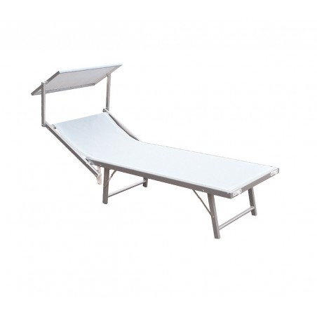 Lettino prendisole alluminio con parasole LUXURIOUS Beach 180X60X40 cm BIANCO