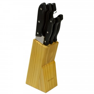Ceppo di coltelli in acciaio inox 593732 Gusto Casa da 8 Pezzi base in legno