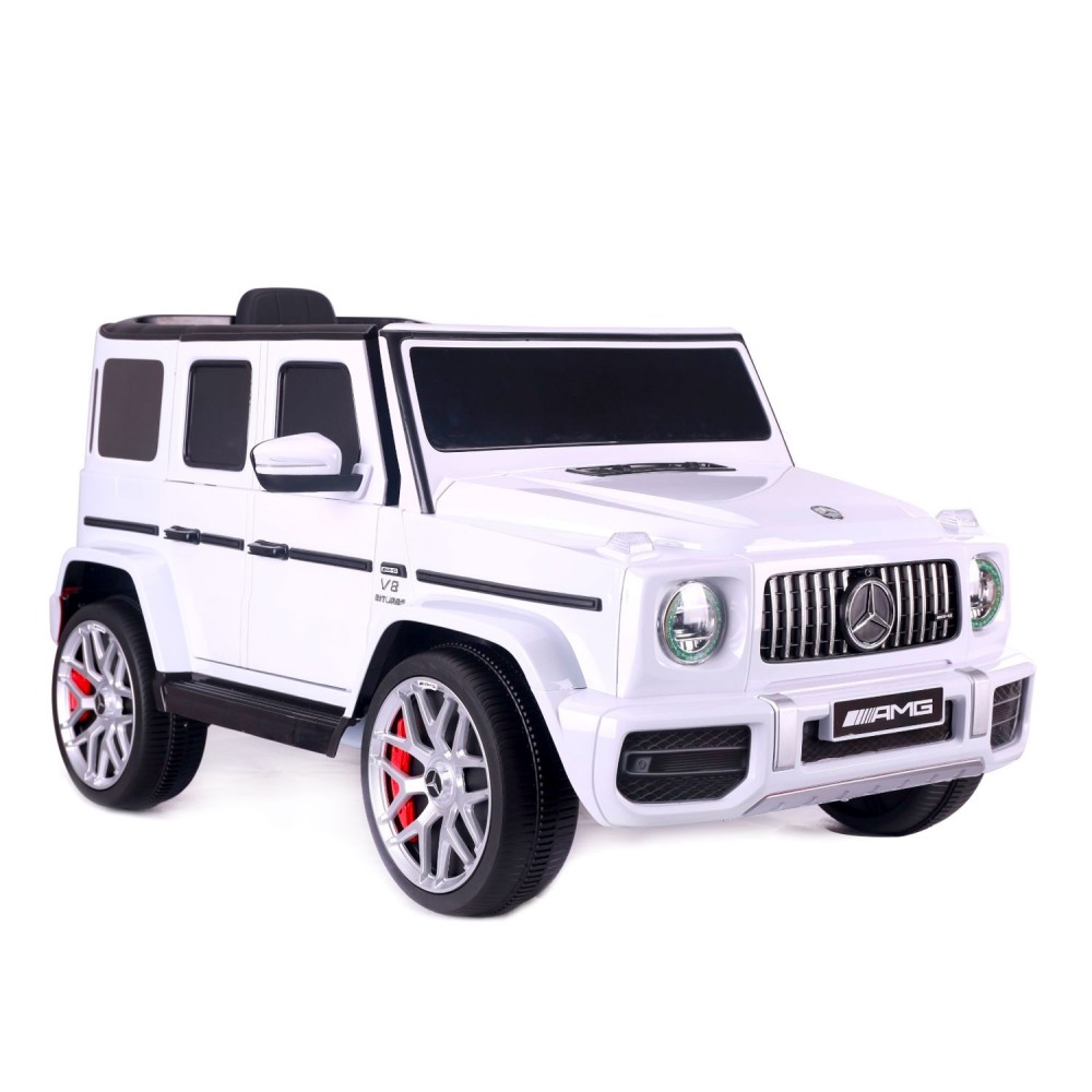 FINOOS Macchina elettrica per bambini Mercedes G63 2 posti 24V, 4 x 200W, totale 800W, AMG Auto elettrica per bambini a 2 posti con telecomando - Sedile in pelle e pneumatici Eva