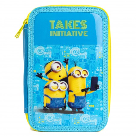 Astuccio Karactermania Minions Blu 24 Cm - 3 Scomparti Con Cerniera, Per Scuola