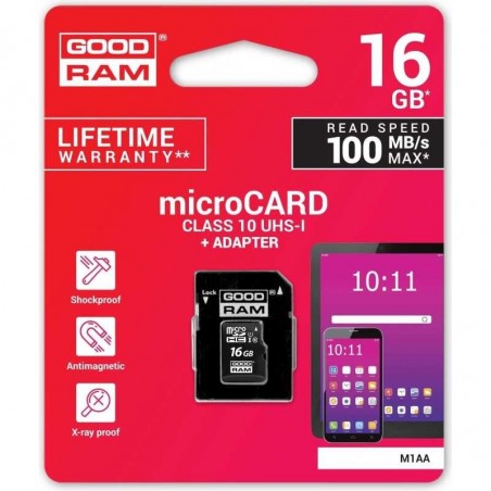 Scheda memoria GOOD RAM microsd card 16 GB con adattatore SD Classe 10 100MB/s