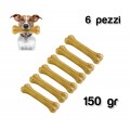 Delizioso snack 6 pz per cani di piccola e media taglia a forma di osso in 100% pelle di maiale pressata antistress