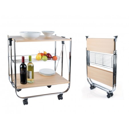 Carrello da cucina pieghevole in legno 40x67,5x70h cm salvaspazio 4 ruote ROVERE