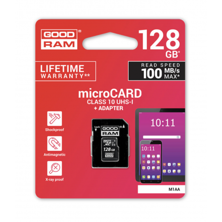 Scheda memoria GOOD RAM microsd card 128 GB con adattatore SD Classe 10 100MB/s