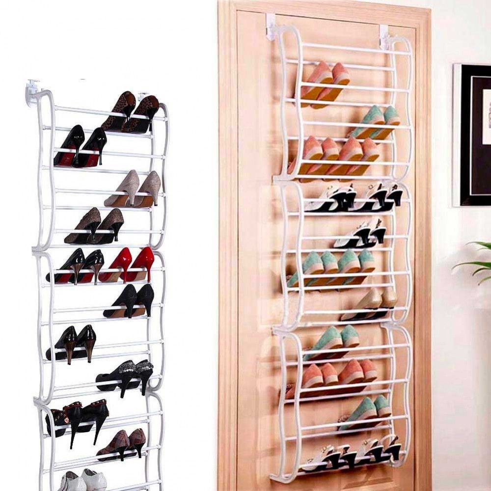 Lavezee Scarpiera Da Parete In Metallo (Set Da 2) - Organizer Per 8 Paia Di Scarpe, Sandali E Pantofole Per Ingresos E Bagno (Nero)