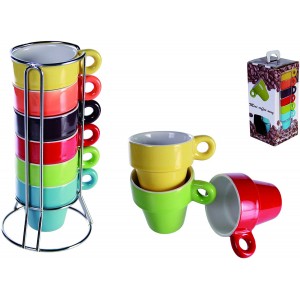 Mini Coffee Mug 788086 Set di 6 tazzine colorate per caffe' con stand  5x5 cm