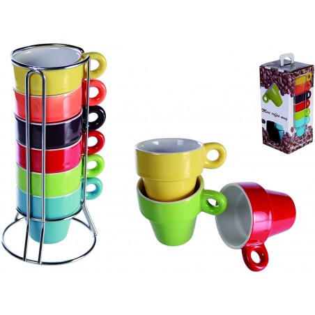 Mini Coffee Mug 788086 Set di 6 tazzine colorate per caffe' con stand  5x5 cm