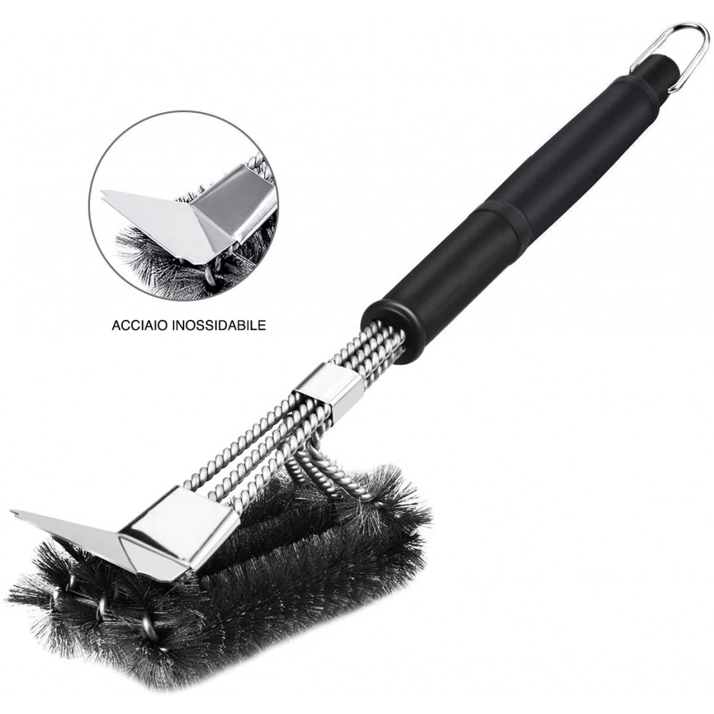 Spazzole Barbecue Acciaio Inox - Set 3 Pezzi Per Pulizia Griglie E