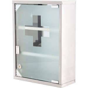 Armadietto porta medicinali con chiave acciaio inox vetro satinato 30x12x45h cm