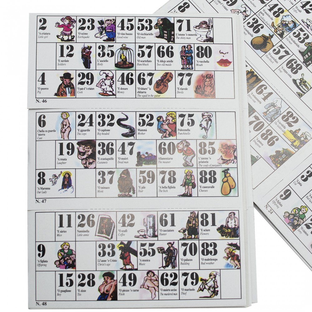 Tombola della smorfia napoletana 90 numeri in legno e 48 cartelle 423192 Tombola della smorfia napoletana 90 numeri in legno e 48 cartelle 423192