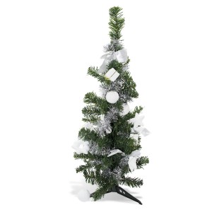 Albero di Natale da tavola 343636 verde e grigio 60H cm con decorazioni su rami