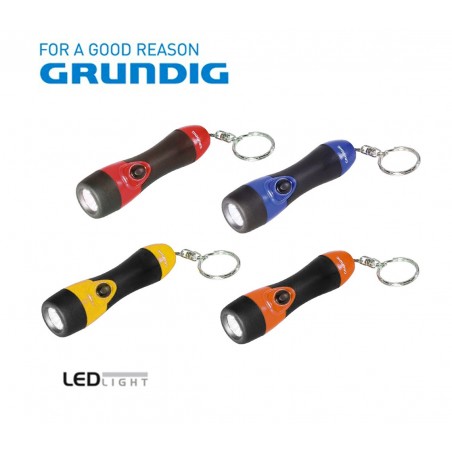 Torcia 1 Led mini Grundig colorata con gancio portachiavi e impugnatura in gomma antiscivolo 9 cm