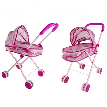 Piccolo passeggino pieghevole per bambole 101246 rosa con parasole cappottina