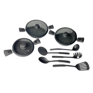 DGBAVARIA set tegami 17pz 20-24-28 cm 255028 NERO manici rimovibili e mestoli
