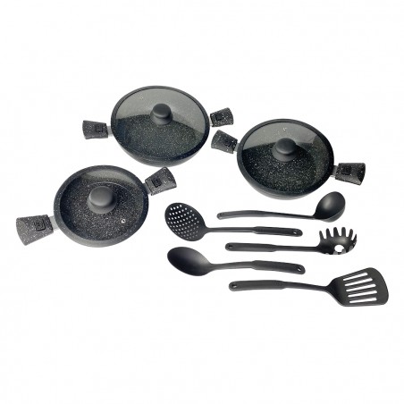 DGBAVARIA set tegami 17pz 20-24-28 cm 255028 NERO manici rimovibili e mestoli