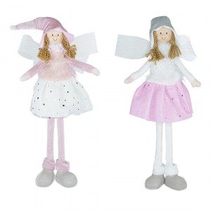 Fatina decorativa in stoffa colore bianca e rosa art. 234045 alta 50 cm pasqua