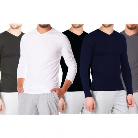 Pack 5 maglie da uomo mod. CARTER VKA27 interno felpato slim fit scollo a V