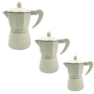 Set 3 caffettiere BEIGE in alluminio art. 333025 manico soft touch 1-3-6 tazze