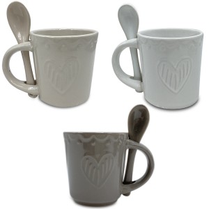 Servizio di Caffè Linea Felicia 100044 CUORE Ceramica 6 Tazzine e 6 Cucchiaini