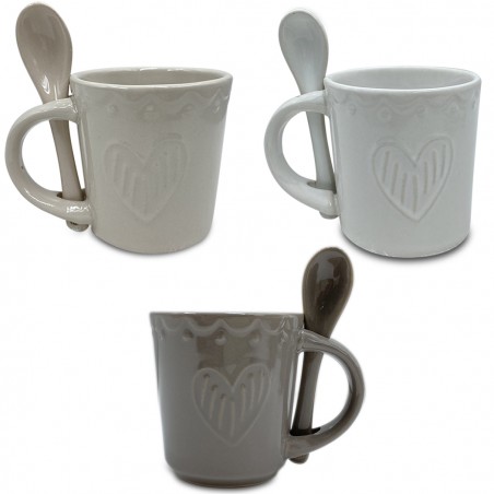 Servizio di Caffè Linea Felicia 100044 CUORE Ceramica 6 Tazzine e 6 Cucchiaini