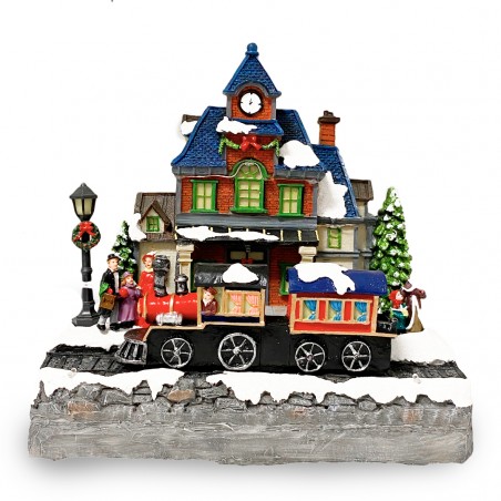 Villaggio Natalizio 361026 Stazione di Natale Luci Suoni e Movimento 24x15x26 cm