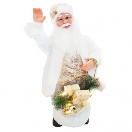 Babbo Natale Bianco e Oro 144231 Abito in Velluto 80H con Luci Suoni e Movimento