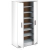 Scarpiera a Mobile 257228 Armadietto 2 Ante 7 Ripiani in Legno Bianco 108x55x36