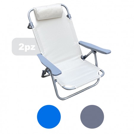 Set 2 pz Spiaggina Mare Sdraio Reclinabile Spiaggia Struttura Ferro con Cuscino