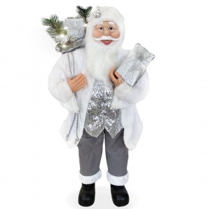Babbo Natale Bianco e Argento 144227 Abito in velluto 120H cm con Luci e Suoni