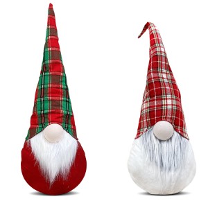 Gnomo di Natale abito Scozzese e barba 305183 decorazione con luce 22x17xH65 cm
