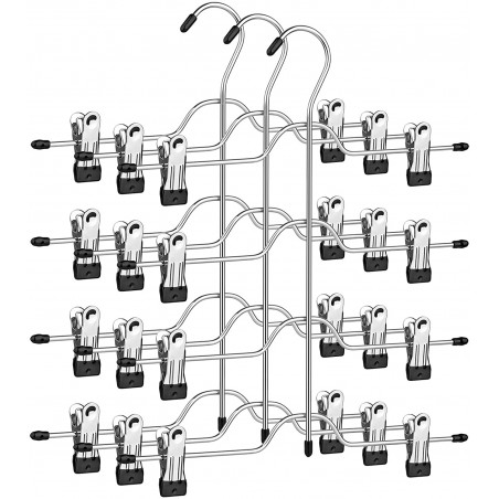 Set 3 Grucce Multiple in Metallo Appendiabiti Salvaspazio con Pinze a 4 Livelli