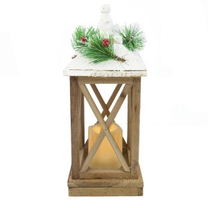 Lanterna Con Lumino Di Natale 859762 Decorazione In Legno Con Luce Led E Glitter