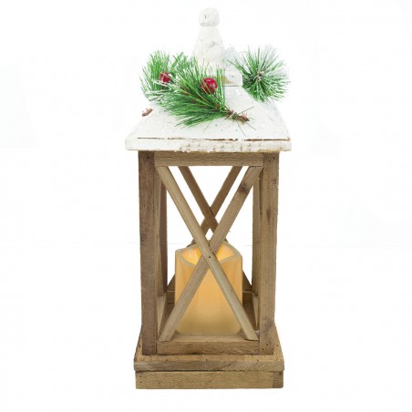 Lanterna Con Lumino Di Natale 859762 Decorazione In Legno Con Luce Led E Glitter