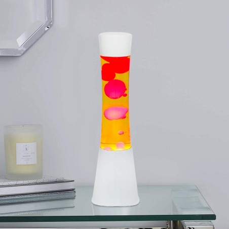 Lampada Lava Lamp 40 cm XL1757 Base Bianca Magma Verde e Giallo Design  Moderno