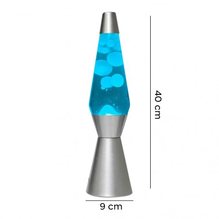 Lampada Lava Lamp 40 cm XL1764 Base Silver Magma Glitter Blu e