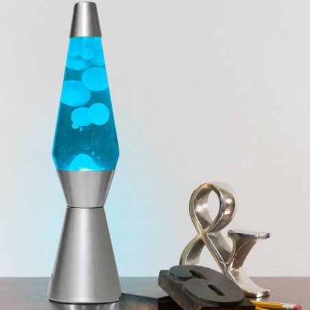 Lampada Lava Lamp 40 cm XL1764 Base Silver Magma Glitter Blu e Bianco Design