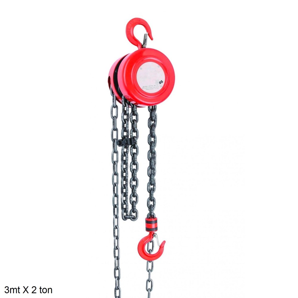 Paranco Manuale A Catena 2 Tonnellate - Argano Sollevatore 3m Con Gancio Girevole - Foto 2