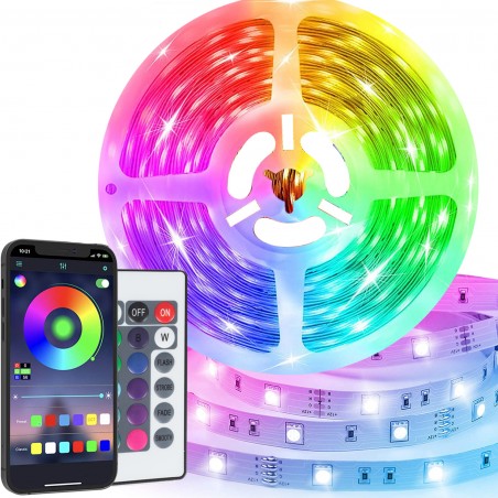 Strip LED 5050 RGB 5mt Luminosità Colore Ritmo Regolabile con APP o Telecomando