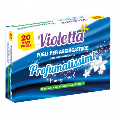 Pack 20 Maxi Fogli Violetta Profumatissimi con Ammorbidente per Asciugatrice